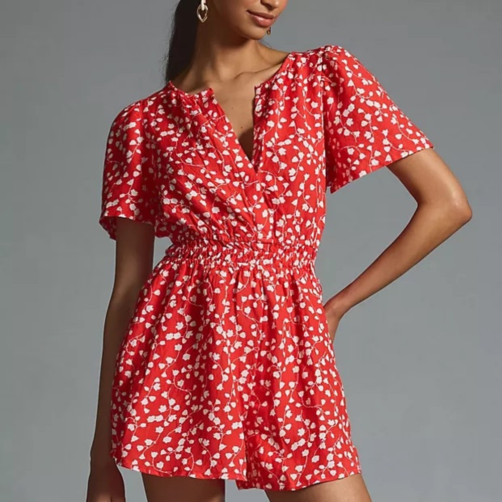 NWOT Anthropologie Red Linen Romper